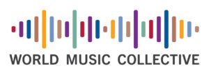 a logo for the World Music Collective with different colored bars to indicate sound