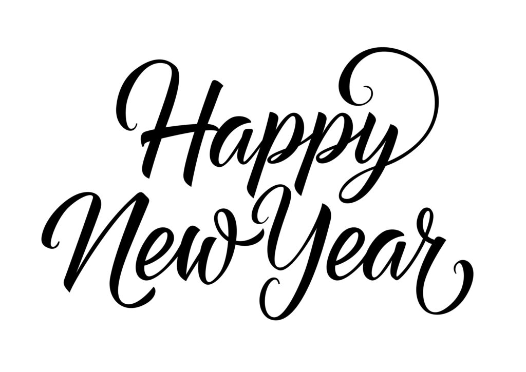 Text that reads Happy New Year in black on a white background.